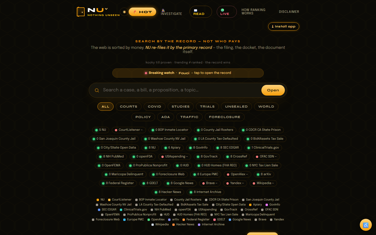 Record-first AI search and investigation interface