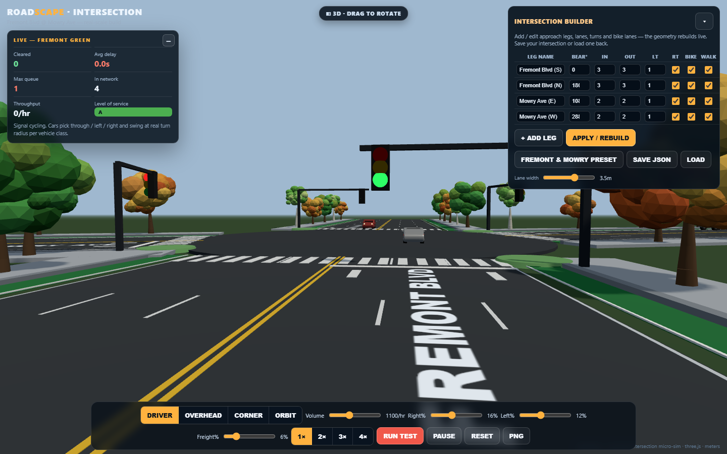 Roadscape 3D intersection simulator